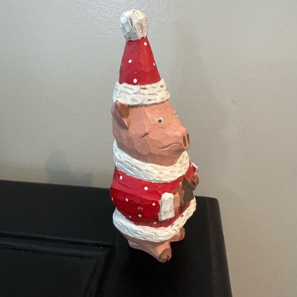 Vintage Primitive Wood Carved Look Santa Pig Figurine 6 1/2" - Picture 7 of 8